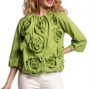 Frances Valentine Emily Ruched Floral Top Green Size XS NEW with Tags